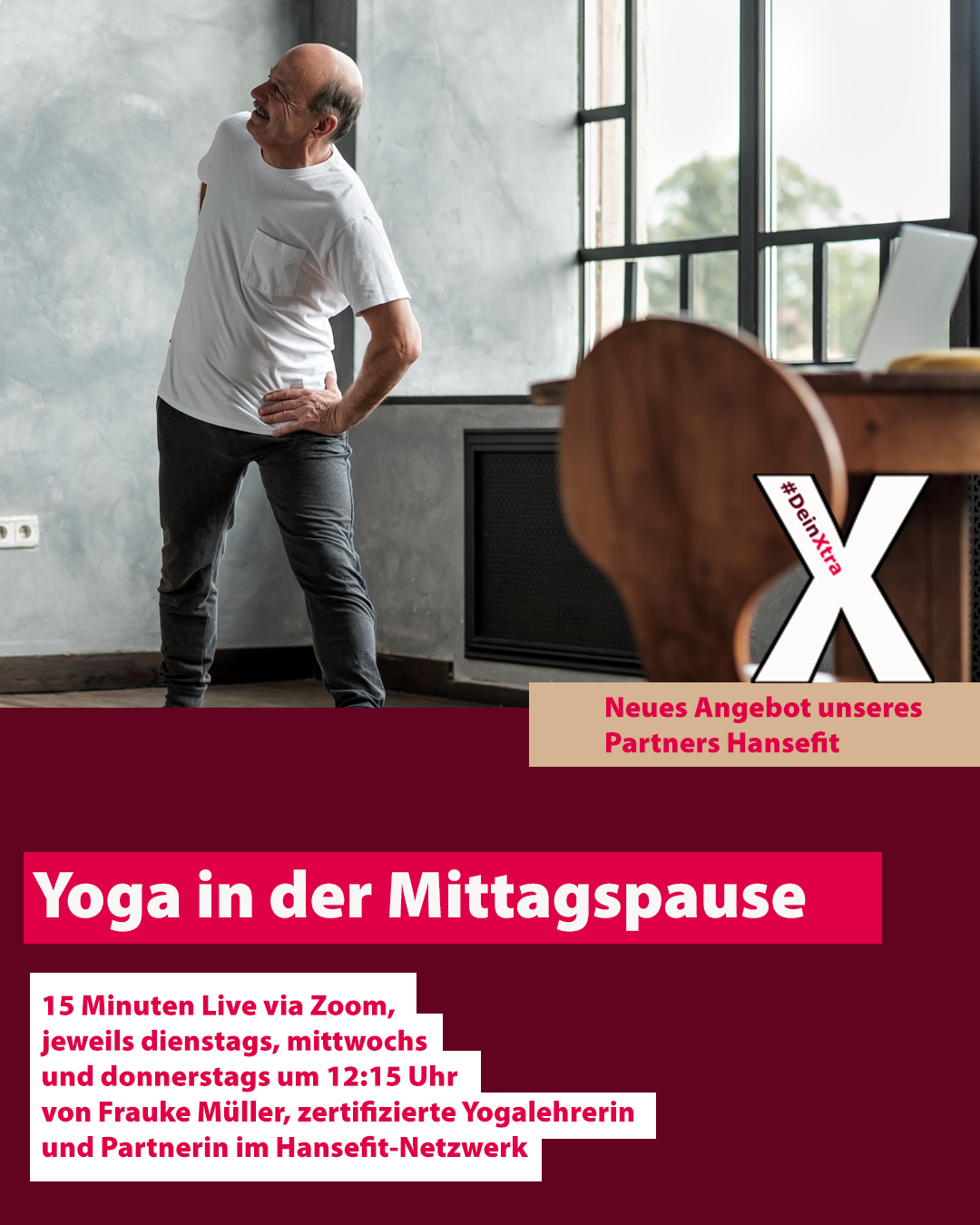 © AdobeStock: Viktor Koldunov #DeinXtra Yoga in der Mittagspause © AdobeStock:Viktor Koldunov